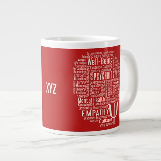 Caneca De Café Grande PSYCHOLOGY Word Cloud cores personalizadas (Frente Esquerda)