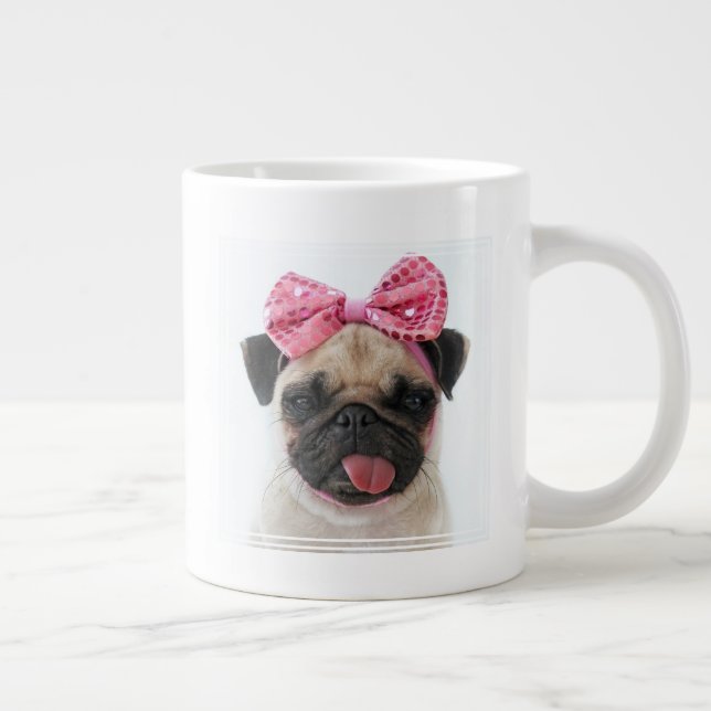 Caneca De Café Grande Pug com Arco rosa (Direita)