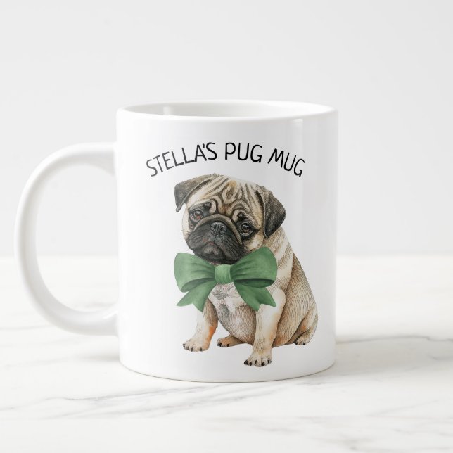 Caneca De Café Grande Pug Fofo Personalizado (Esquerda)