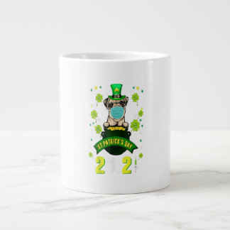 Caneca De Café Grande Pug Leprechaun Dog Dia de São Patrício De Máscara 