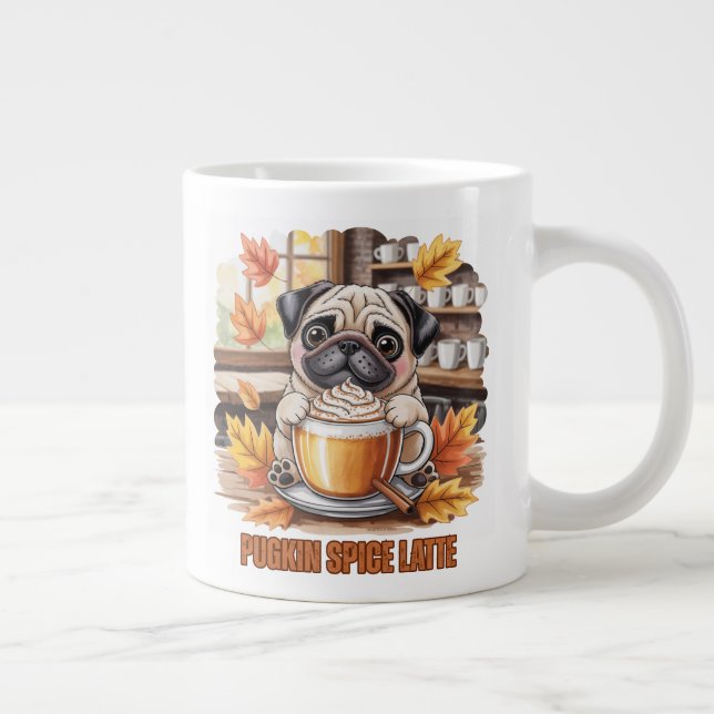Caneca De Café Grande Pugkin Spice Latte – Cute Autumn Pug Coffee Design (Direita)