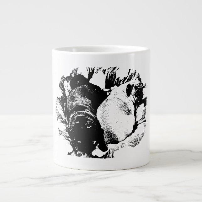 Caneca De Café Grande Pugs Gêmeos em Forma Limpa (Frente)
