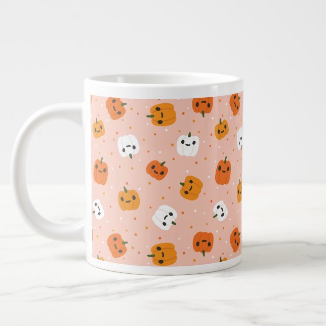 Caneca De Café Grande Pumpkin Cute Kawaii Enfrenta Padrão (Esquerda)