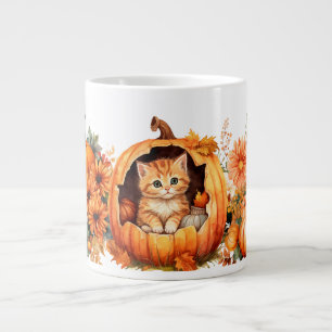 Caneca De Café Grande Pumpkin de outono e Kitten