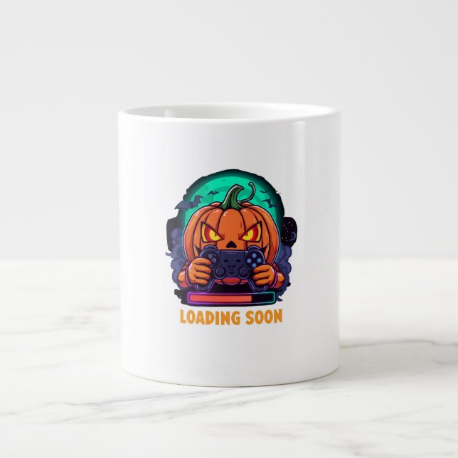 Caneca De Café Grande Pumpkin Quest Gamer Loading Design (Frente)