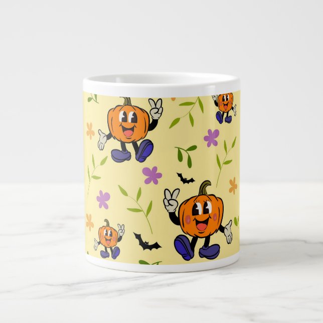 Caneca De Café Grande Pumpkin sem costura de Halloween (Frente)
