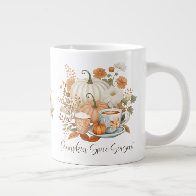 Caneca De Café Grande Pumpkin Spice Lateral Queda Folha Floral (Direita)