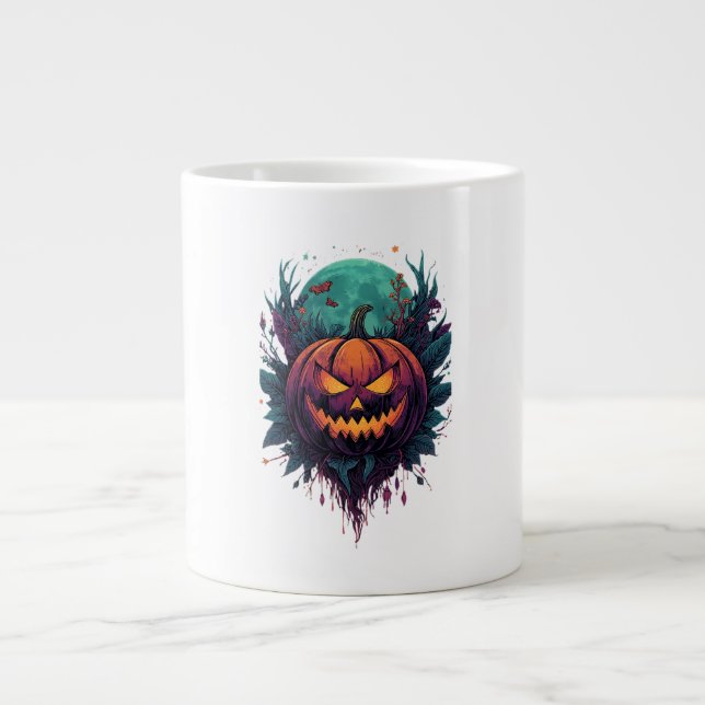 Caneca De Café Grande Pumpkin Spooky Sob Lua Cheia (Frente)