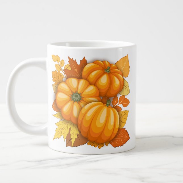 Caneca De Café Grande Pumpkins Patterno do Halloween em Fall Season (Esquerda)