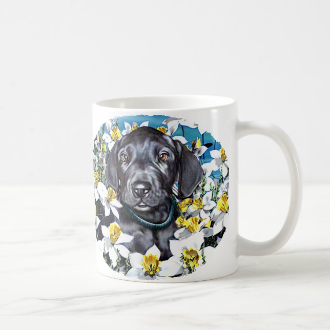 Caneca De Café Grande Pup de Dane em Daffodils Black (Direita)