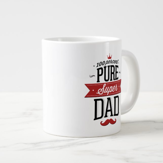 Caneca De Café Grande Pura Super Pai, bigode vermelho e preto (Frente Esquerda)