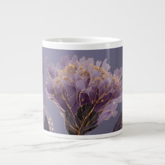 Caneca De Café Grande Purple Peony Inspired Floral Gold Accents
