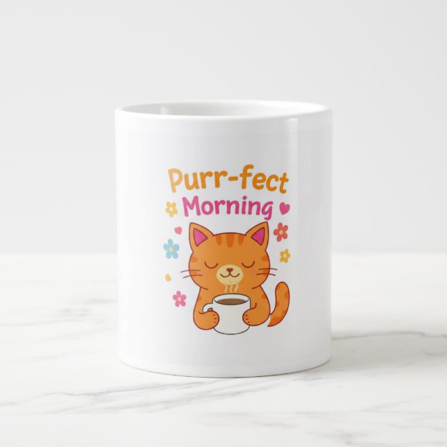 Caneca De Café Grande Purr-fect Morning Cat Coffee Mug – Cute Cat Lover  (Frente)