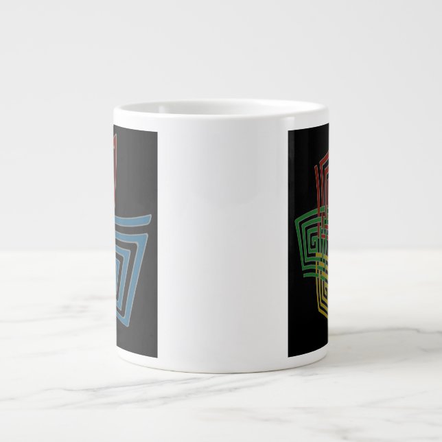 Caneca De Café Grande Quadrados Espirais, Tecidos E Com Tecidos (Frente)