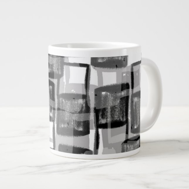 Caneca De Café Grande Quadrados monocromáticos (Frente Esquerda)