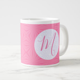 Caneca De Café Grande Quadrados Ondulados Rosa Suave Inicial Personaliza