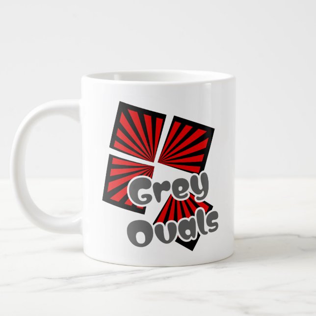 Caneca De Café Grande Quadrados vermelhos com vigas e ovais de Cinza (Esquerda)