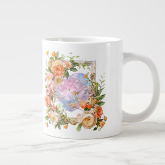 Caneca De Café Grande Quadro de Coração Floral