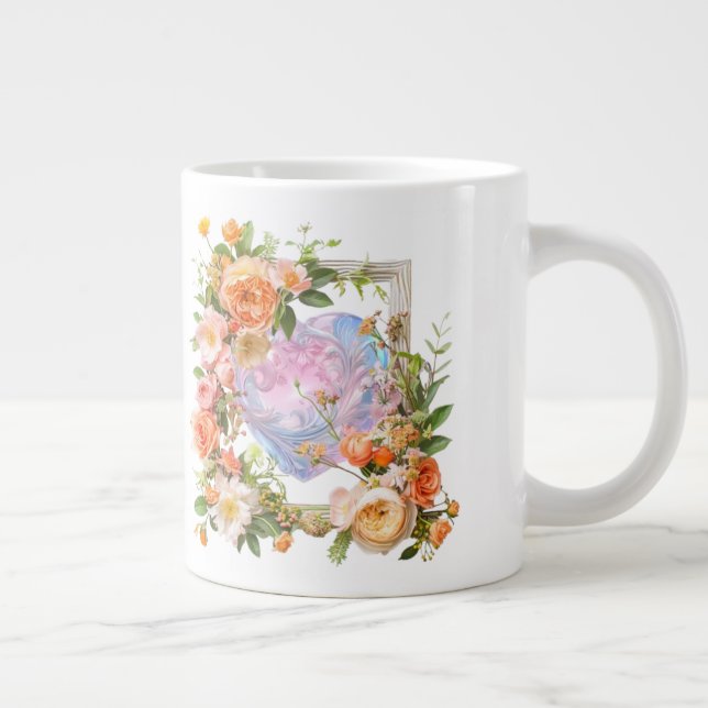 Caneca De Café Grande Quadro de Coração Floral (Direita)