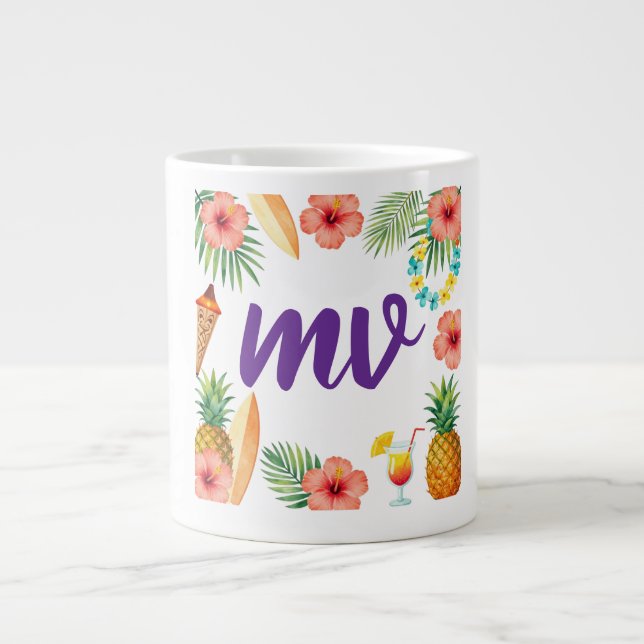 Caneca De Café Grande Quadro de Hibisco Tropical Vibes de Aloha (Frente)