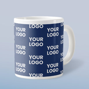 Caneca De Café Grande Qualquer imagem ou logotipo de negócios Azul-marin