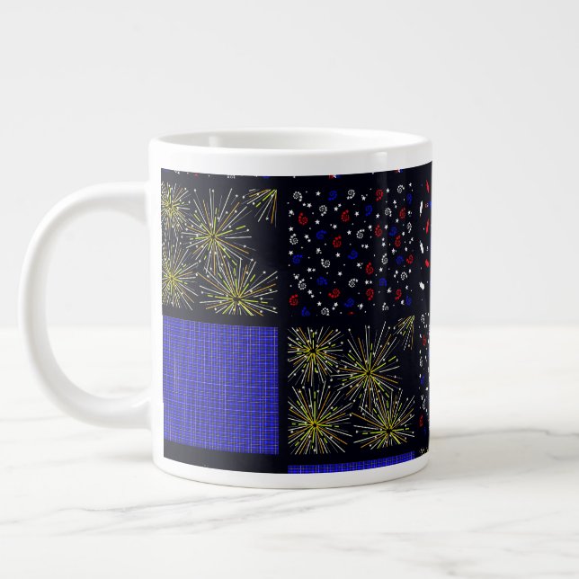 Caneca De Café Grande Quatro de Julho Patchwork Pattern - 4 de Julho (Esquerda)