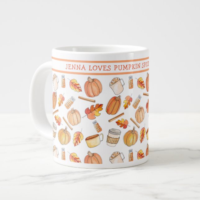 Caneca De Café Grande Queda Whimsl Pumpkin Spice Mug (Frente Esquerda)