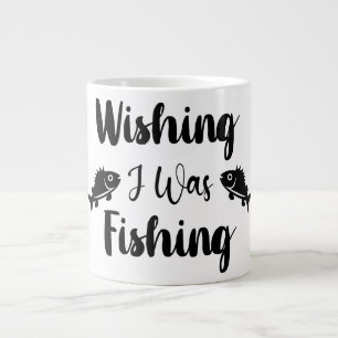 Caneca De Café Grande Queria estar pescando uma citação engraçada