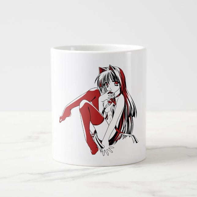 Caneca De Café Grande R & B Mangá, Gatinha Neko Furry Loli Anime (Frente)