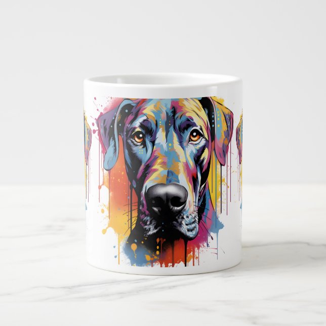 Caneca De Café Grande Rainbow Great Dane Watercolor (Frente)