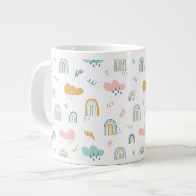 Caneca De Café Grande Rainbow & Rain Cloud Patterno (Frente Esquerda)