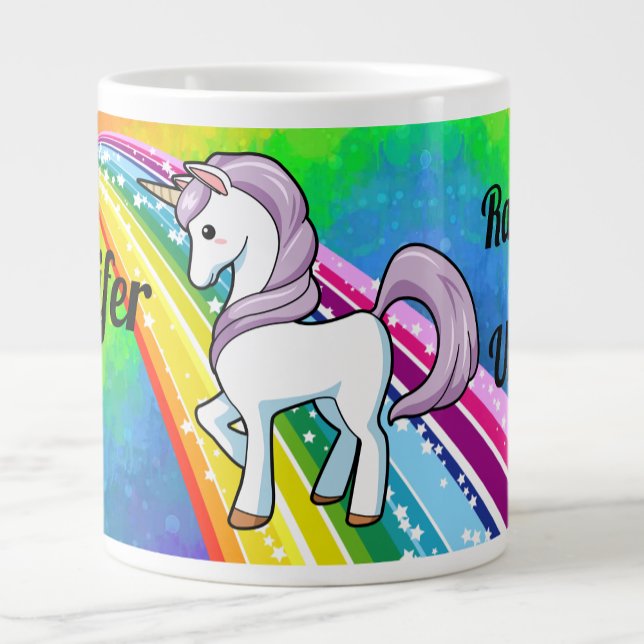 Caneca De Café Grande Rainbow Unicorn Girl's Cup Personalize NAME (Criador carregado)