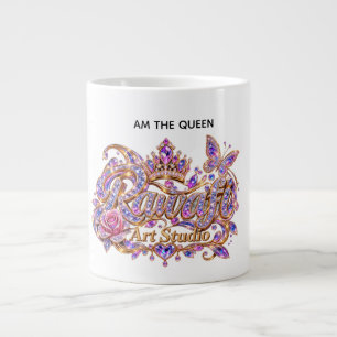 Caneca De Café Grande Rainha de Cristal Elegância Floral Rosa