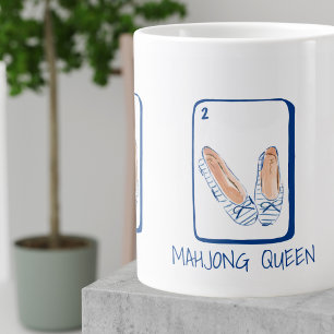 Caneca De Café Grande RAINHA DO MAHJONG Flats Listras Azuis Mahjong Prep