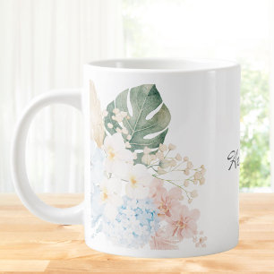Caneca De Café Grande Ramalhete Floral de Flores Tropicais em Aquarela M