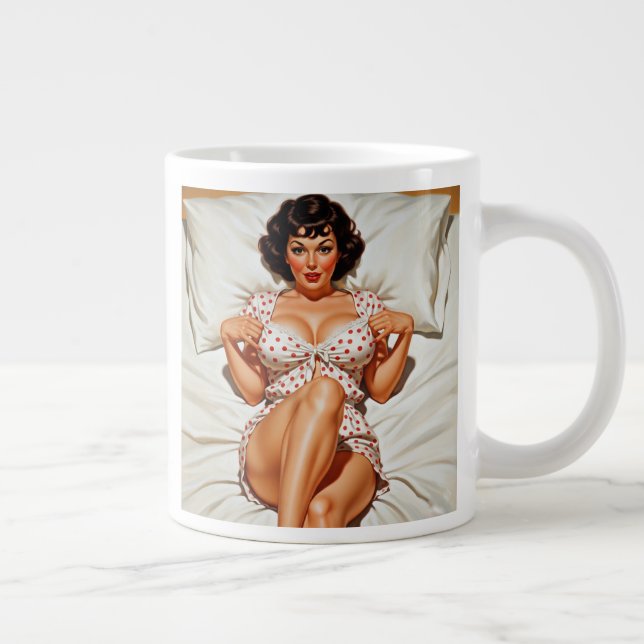 Caneca De Café Grande Rapariga retrô com PJ de Bolinhas vermelha (Direita)