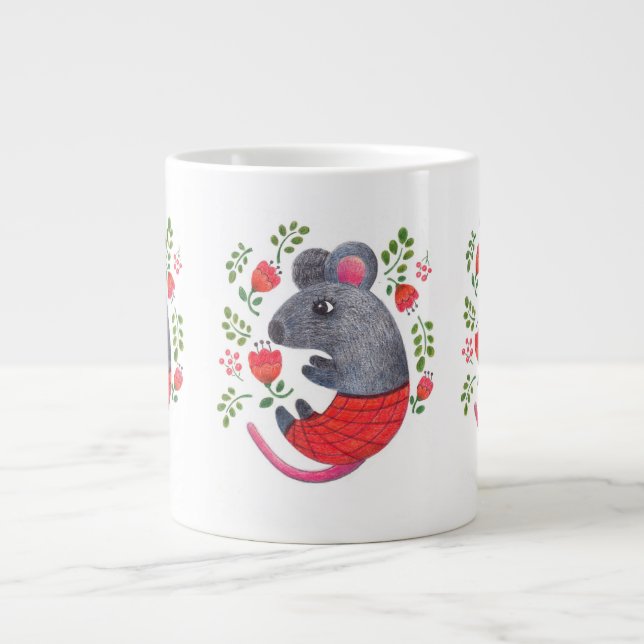 Caneca De Café Grande Rato desenhado à lápis (Frente)