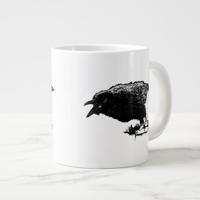 Caneca De Café Grande Raven furioso em preto escolha seu fundo (Frente Esquerda)