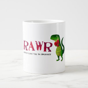 Caneca De Café Grande RAWR T-rex Dinossauro Romântico
