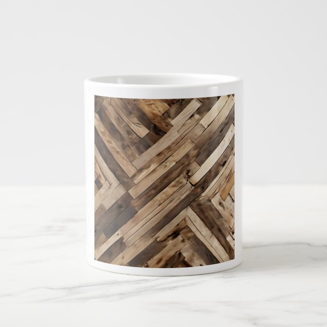Caneca De Café Grande Reclaimed Wood Herringbone Texture Print (Frente)