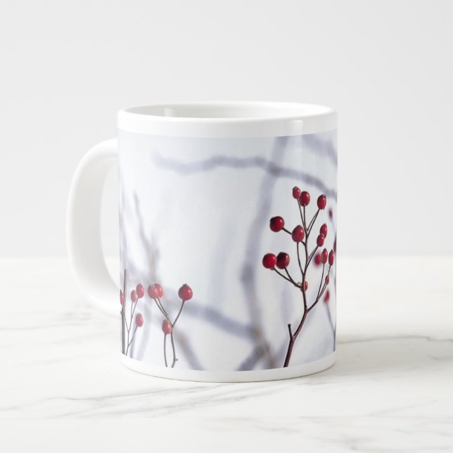 Caneca De Café Grande Red Berries White Snow (Frente Esquerda)
