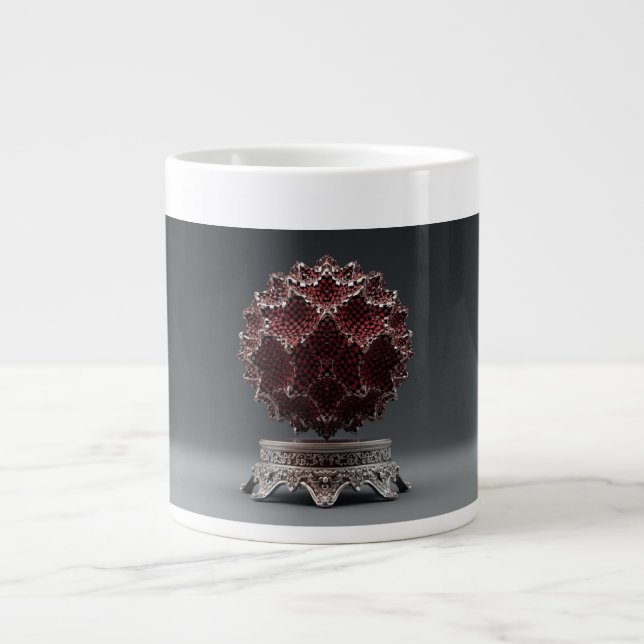 Caneca De Café Grande Red & Black Mandelbrot Sphere On Silver Pedestal (Frente)