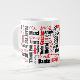 Caneca De Café Grande Red Black Multilingual Obrigado Palavra