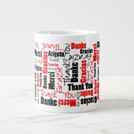 Caneca De Café Grande Red Black Multilingual Obrigado Palavra