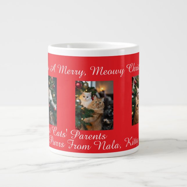 Caneca De Café Grande Red Cats Christmas, Image And Text, Customize,  (Frente)