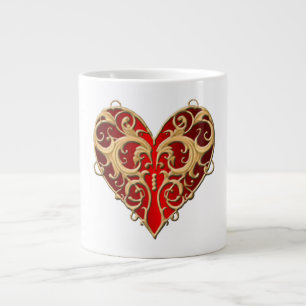 Caneca De Café Grande Red Filigree Heart Mug