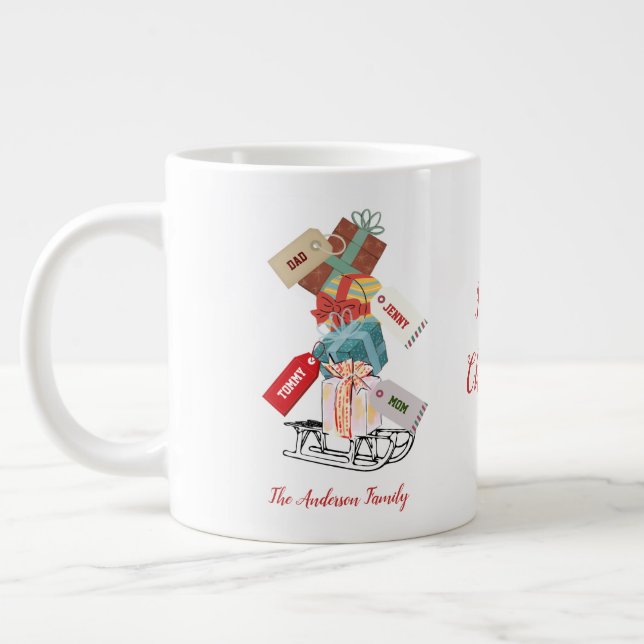 Caneca De Café Grande Red Green Family Winter Sleigh Moderno Christmas (Esquerda)