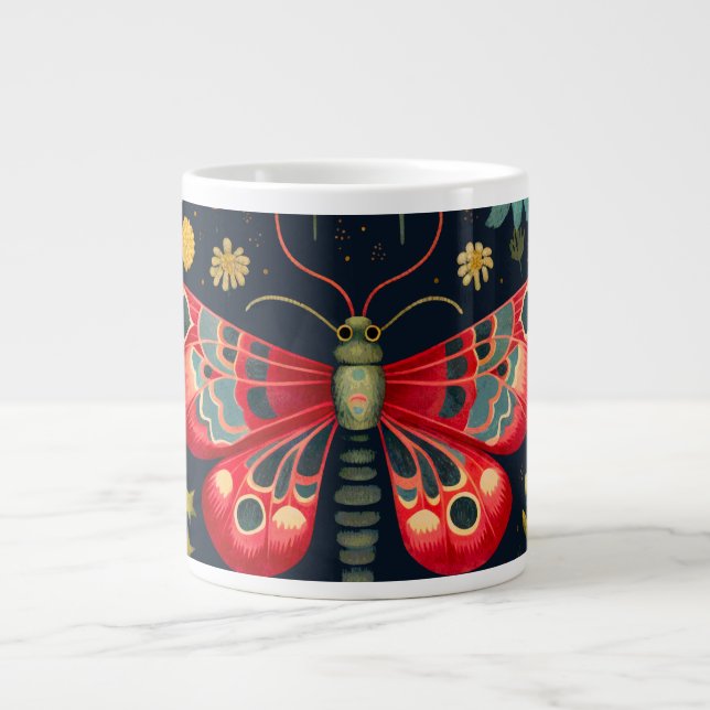 Caneca De Café Grande Red Moth No Jardim Noturno (Frente)