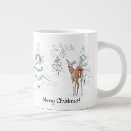 Caneca De Café Grande Red Nose Deer no Feriado de Madeira Neve