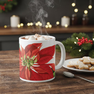 Caneca De Café Grande Red Poinsettia Floral